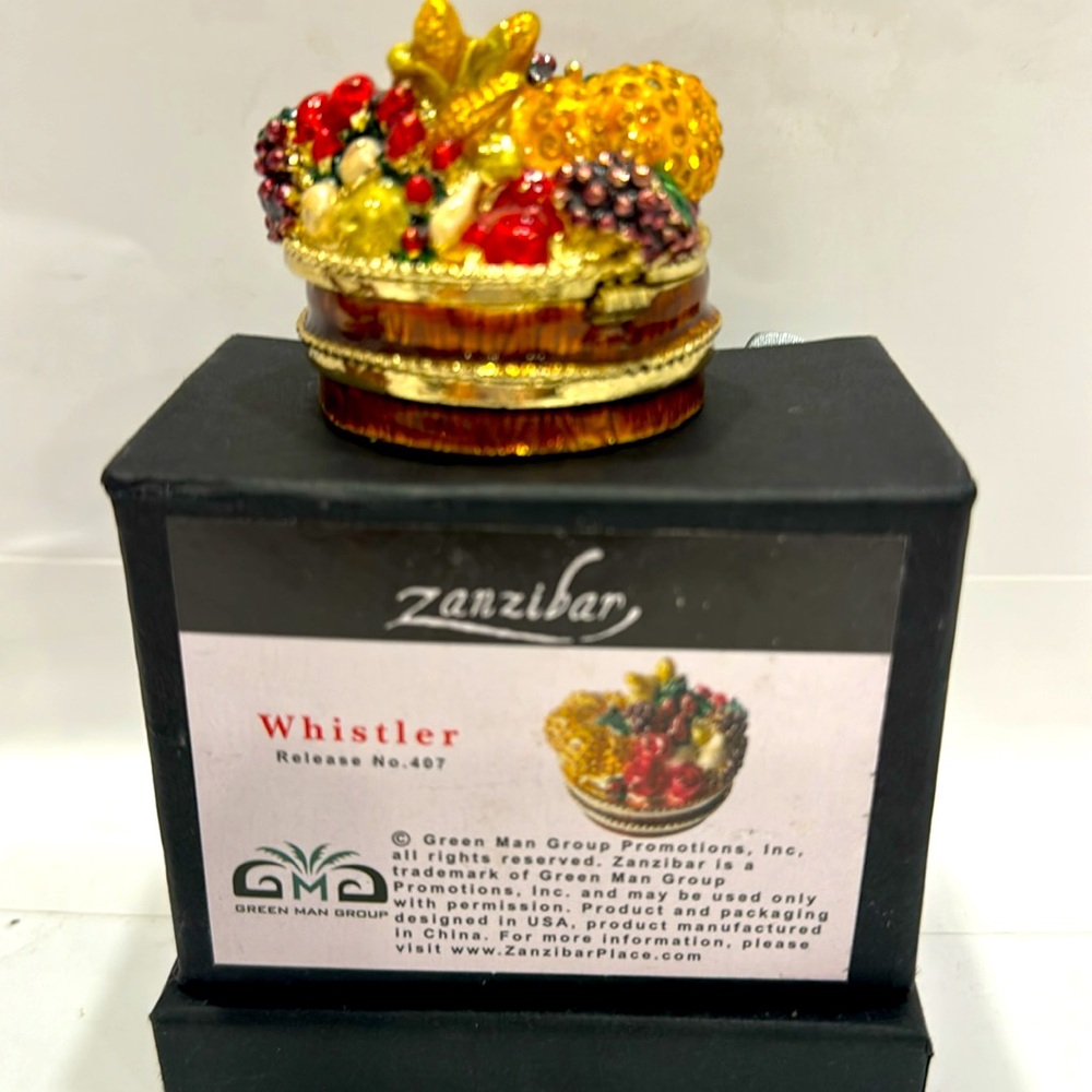 Metal Jewelry Basket Trinket Sparkling Rhinestone Fruit Enamel Box by Zanzibar.